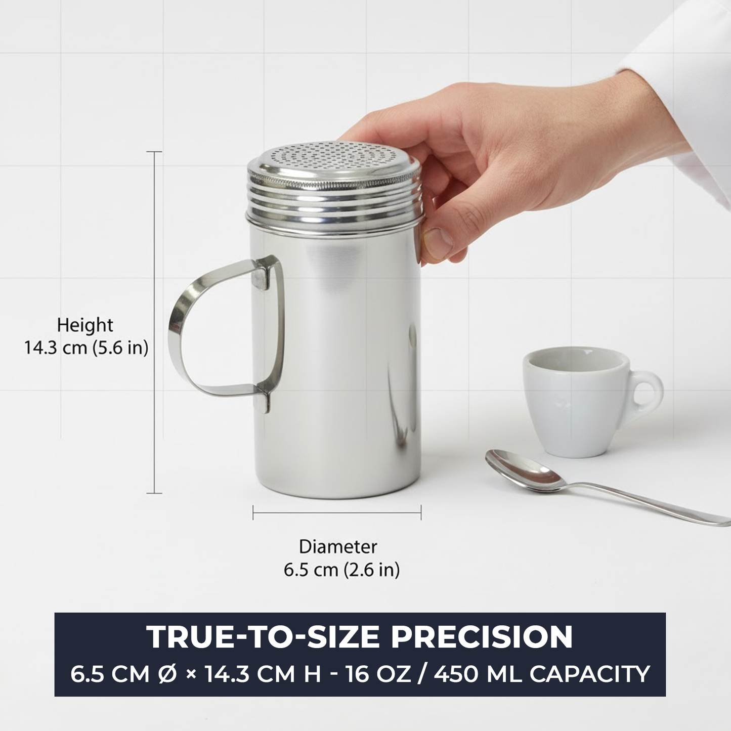16 oz Stainless Steel Flour & Sugar Dredger with Handle and Perforated Lid - Premium Home from Chabrias Ltd - Just £7.99! Shop now at Chabrias Ltd