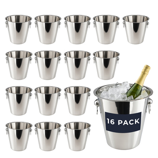 Stainless Steel 5 Litre Ice Bucket - 16 Pack - Sleek Metal Design for Wine, Champagne & Beverages