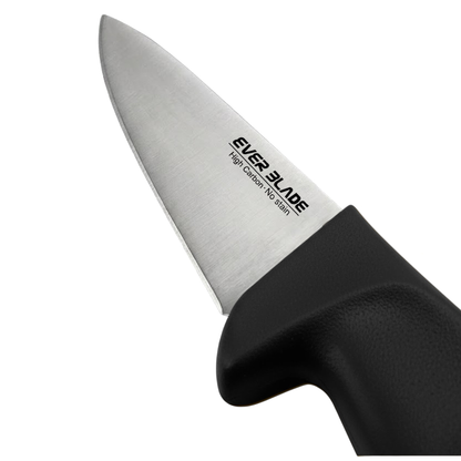 Close up of stainless steel blade on 190mm chef’s knife showing sharp cutting edge