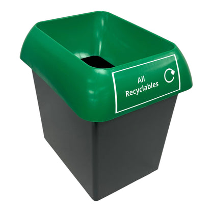 30 Litre Recycling Bin With Green Lid & All Recycling Logo