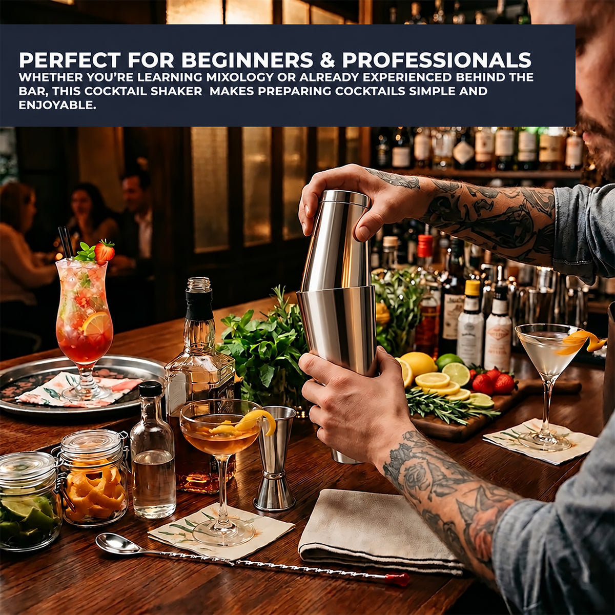 Boston Shaker with Weighted Base – Stainless Steel Professional Cocktail Shaker