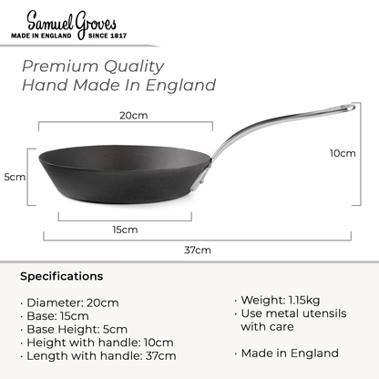 20cm 8 inch carbon steel frying pan dimensions induction compatible UK made