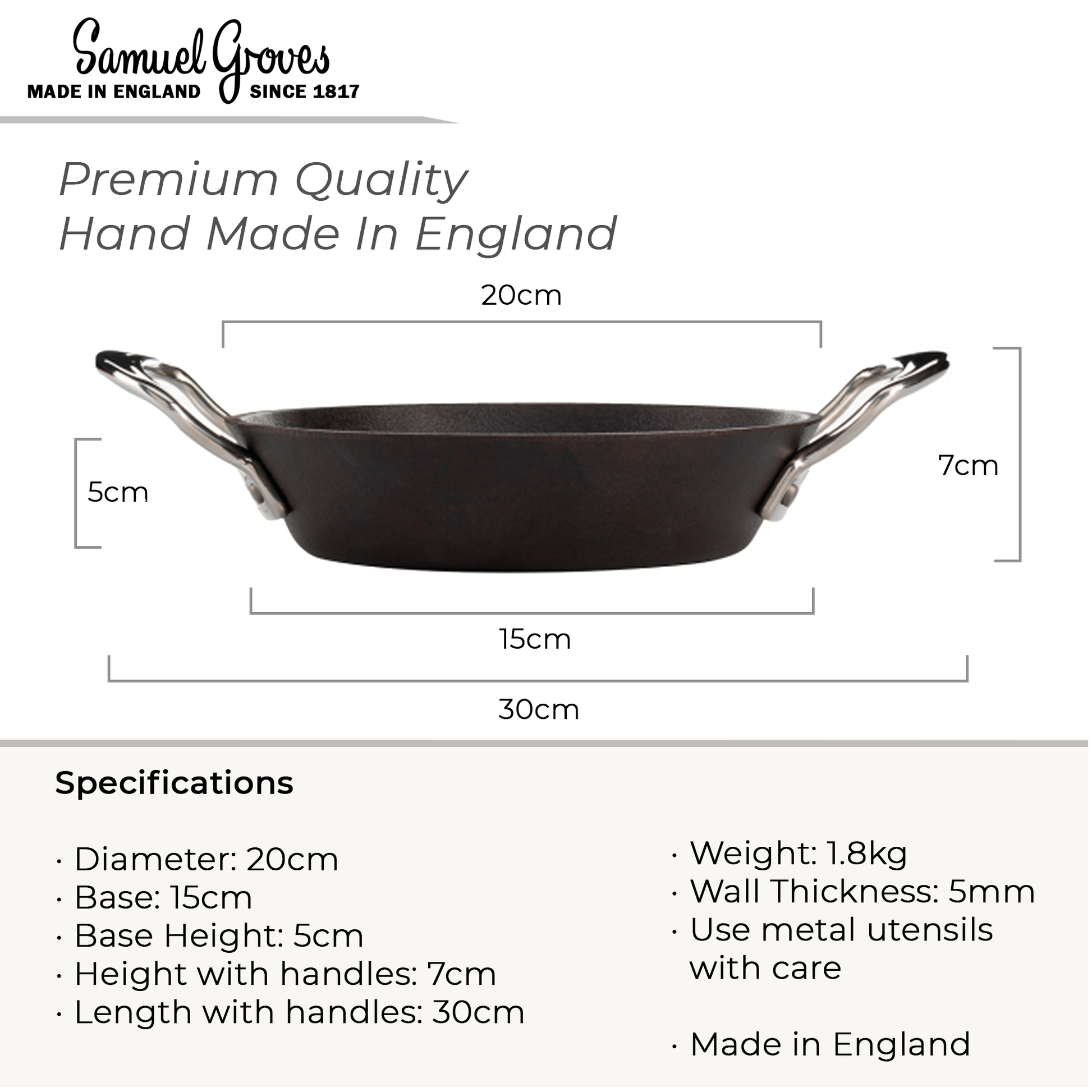 Dual side handles on Britannia cast iron frying pan for easy lifting
