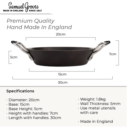 Dual side handles on Britannia cast iron frying pan for easy lifting