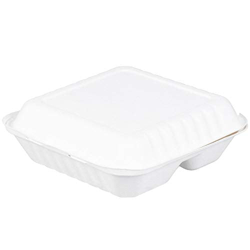 Chabrias Ltd 50x Biodegradable Bagasse Takeaway Takeout Clamshell Container 9"x9"x3" - 3 Compartmet Box White - Premium Home from Chabrias Ltd - Just £14.99! Shop now at Chabrias Ltd