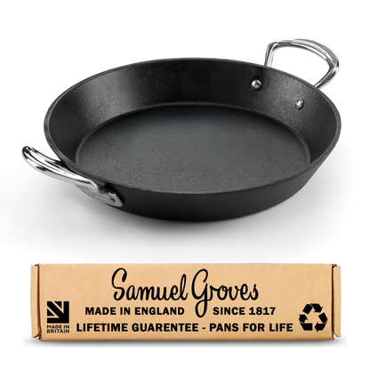Britannia 24cm cast iron paella pan with side handles made in Great Britain