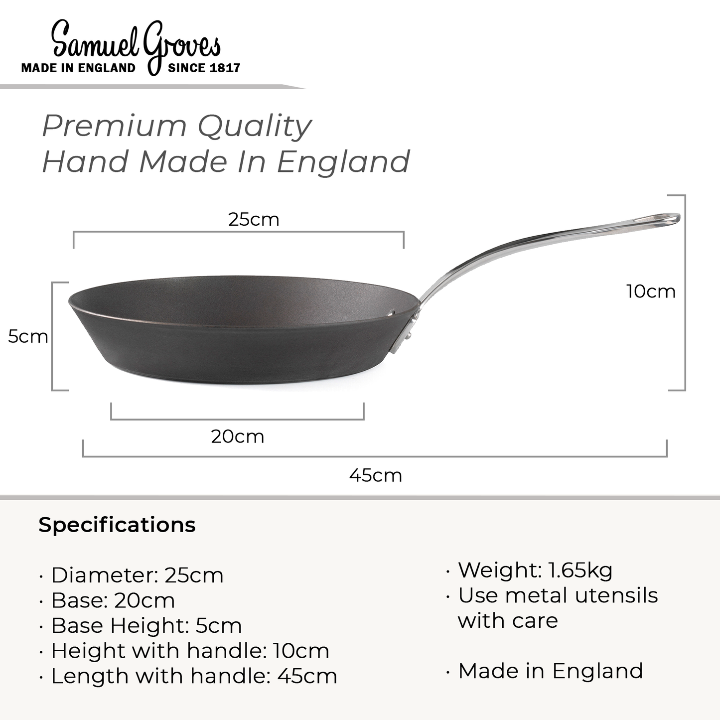 25cm 10 inch carbon steel frying pan dimensions UK made induction compatible