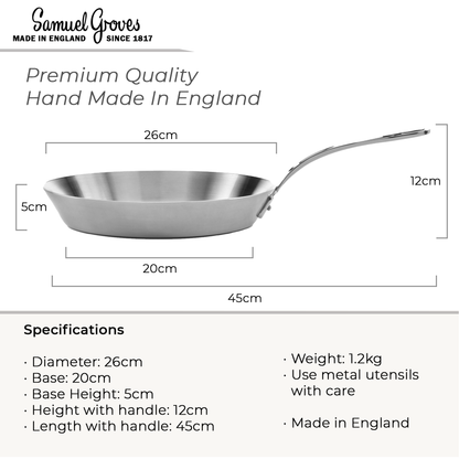 Samuel Groves - Classic Stainless Steel Tri-Ply Frying Pan, 26cm - Lifetime Guarantee