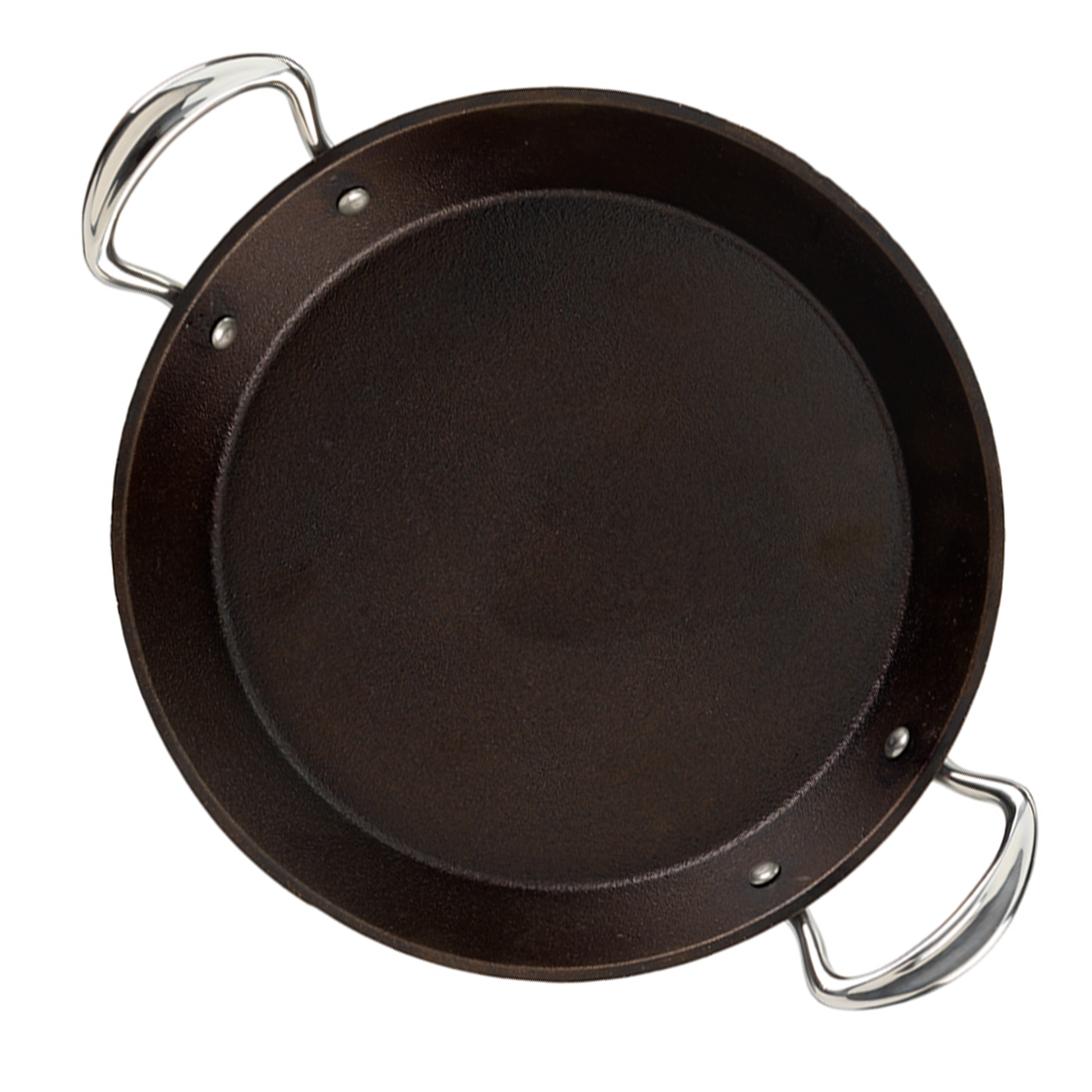 Top view of Britannia large cast iron paella pan cooking surface
