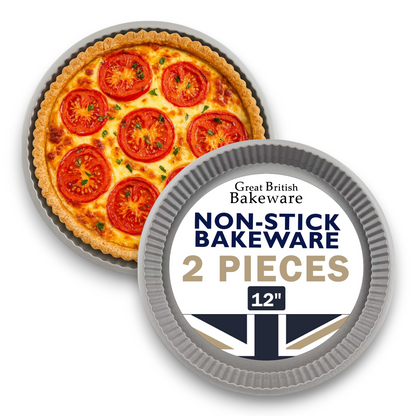 Non-Stick Fluted Round Quiche Tin, 31cm (2 piece) - Premium Kitchen from Chabrias Ltd - Just £9.99! Shop now at Chabrias Ltd