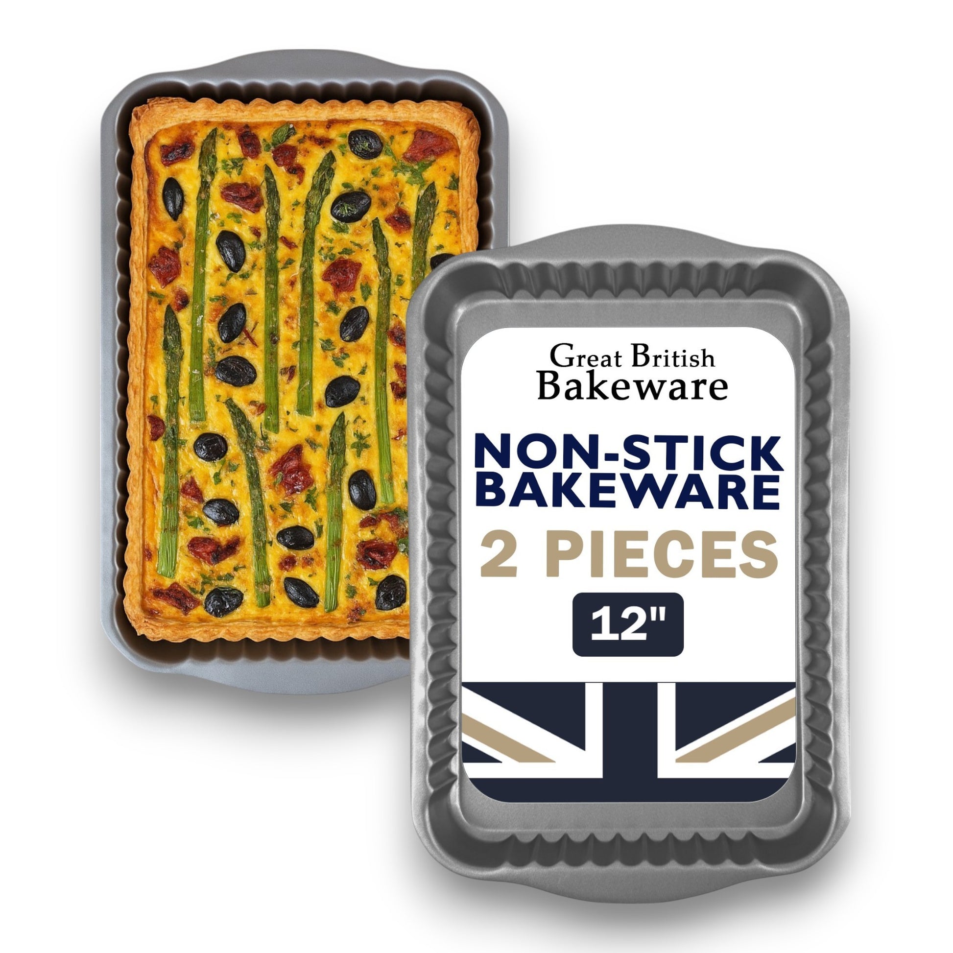 Non-Stick Fluted Rectangle Quiche Tin, 31cm (2 Piece) - Premium Kitchen from Chabrias Ltd - Just £8.99! Shop now at Chabrias Ltd