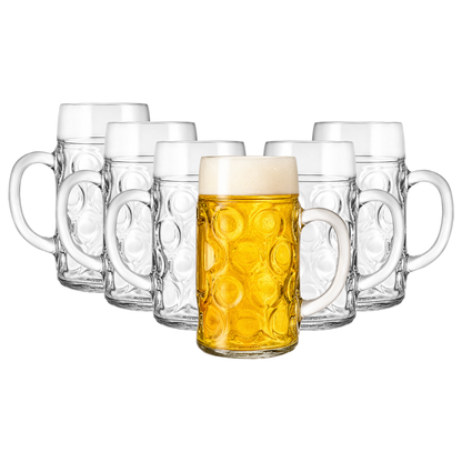 2 Pint German Beer Stein Glass – Set of 6 – Oktoberfest Glass UK