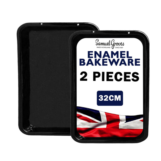 Pack of 2, 32cm British Vitreous Enamel Baking Tray, Roasting Tray, Baking Tin - Premium Home from Chabrias - Just £18.99! Shop now at Chabrias Ltd