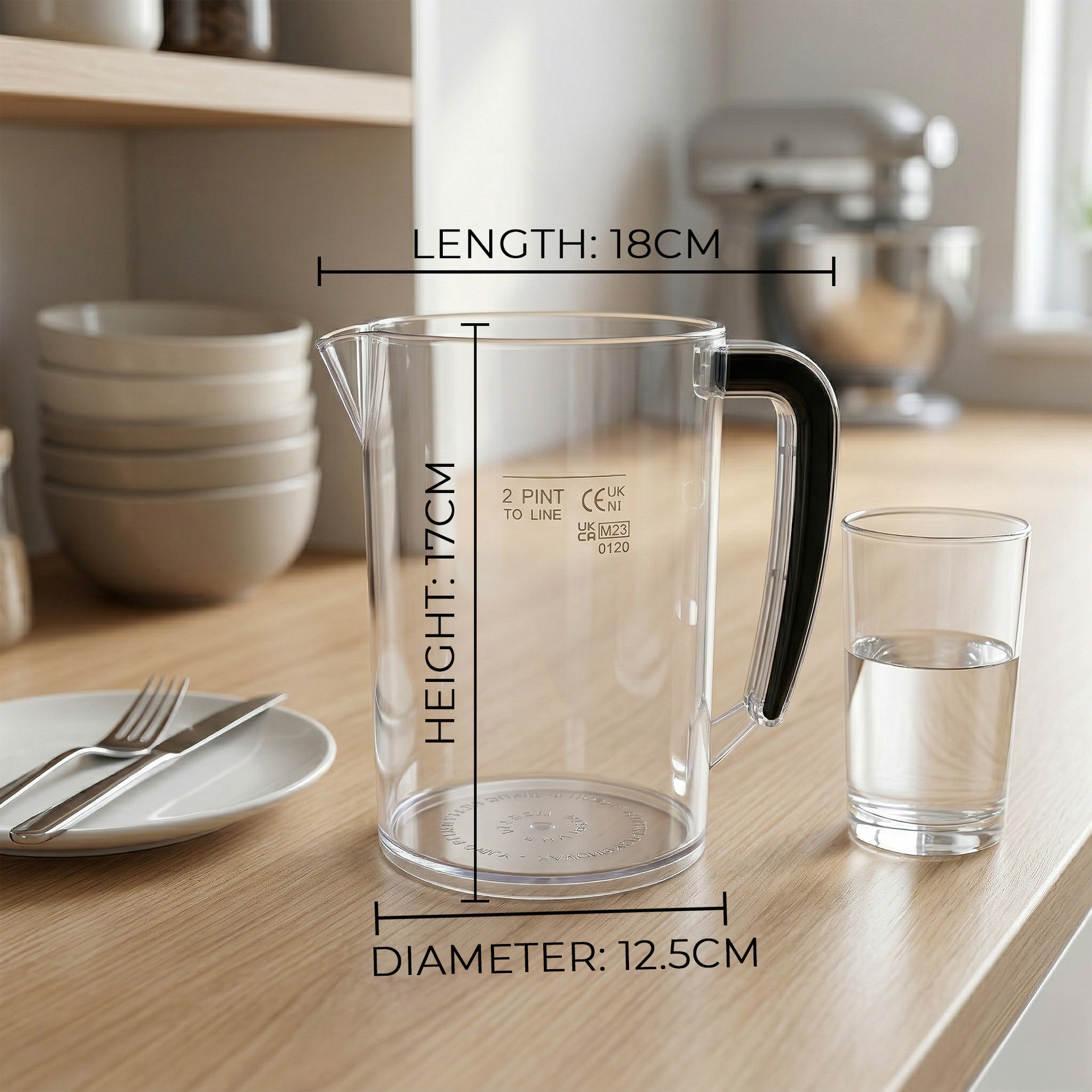 2 pint plastic jug 1.1 litre dimensions height width diameter measurements