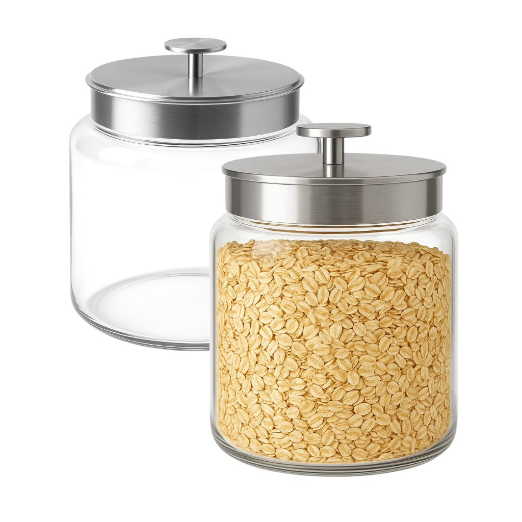 Montana Glass Jar with Brushed Aluminium Sealed Lid, 96oz (2 pack) - Premium Kitchen from Chabrias Ltd - Just £44.99! Shop now at Chabrias Ltd