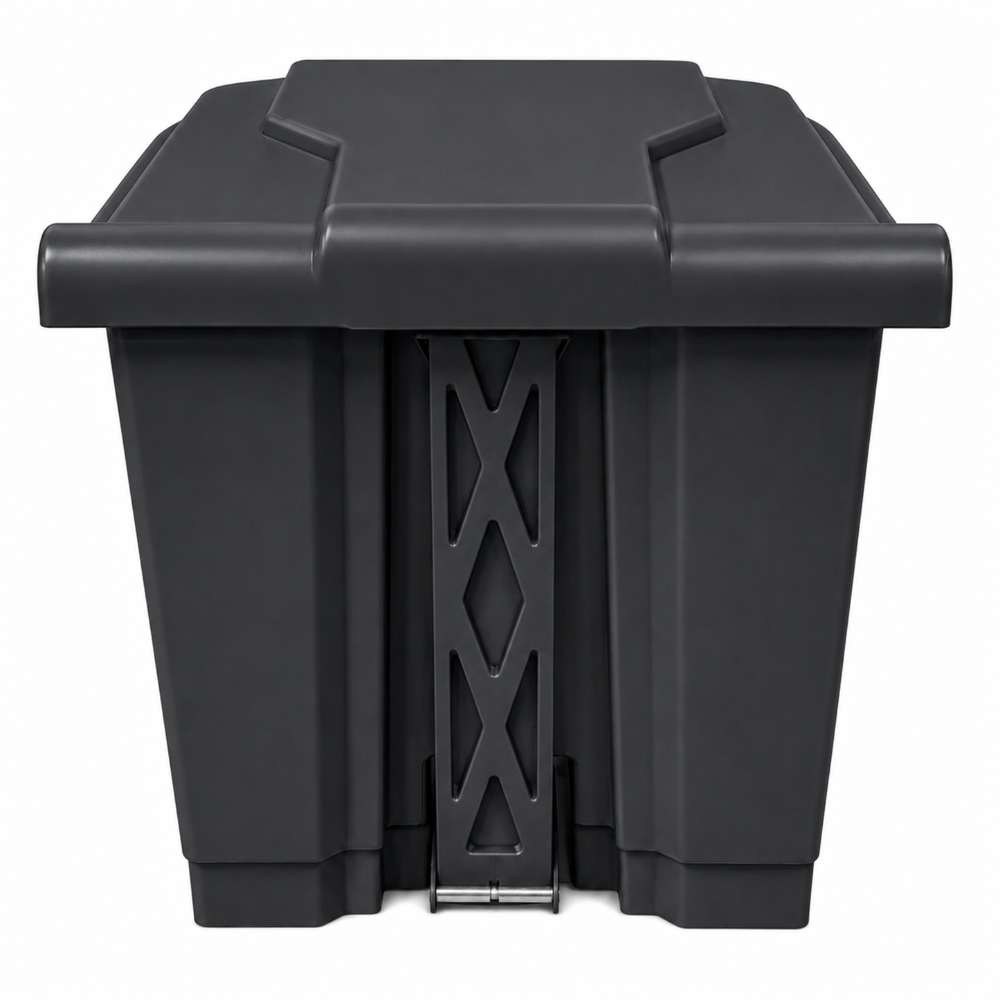 Grey hands-free waste bin with step-on pedal and fitted odour control lid