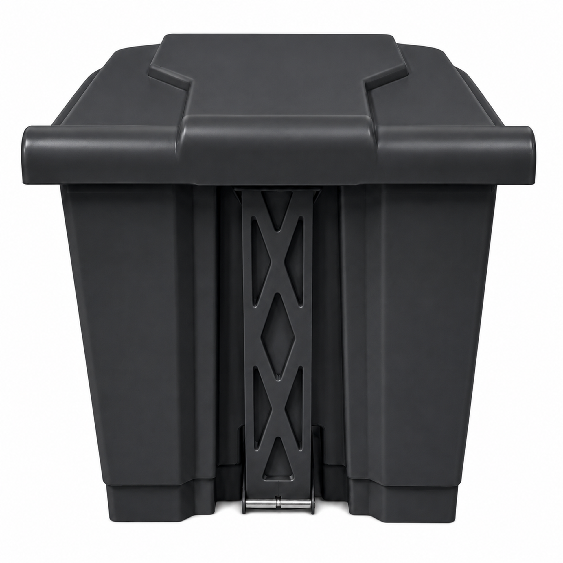 Grey hands-free waste bin with step-on pedal and fitted odour control lid