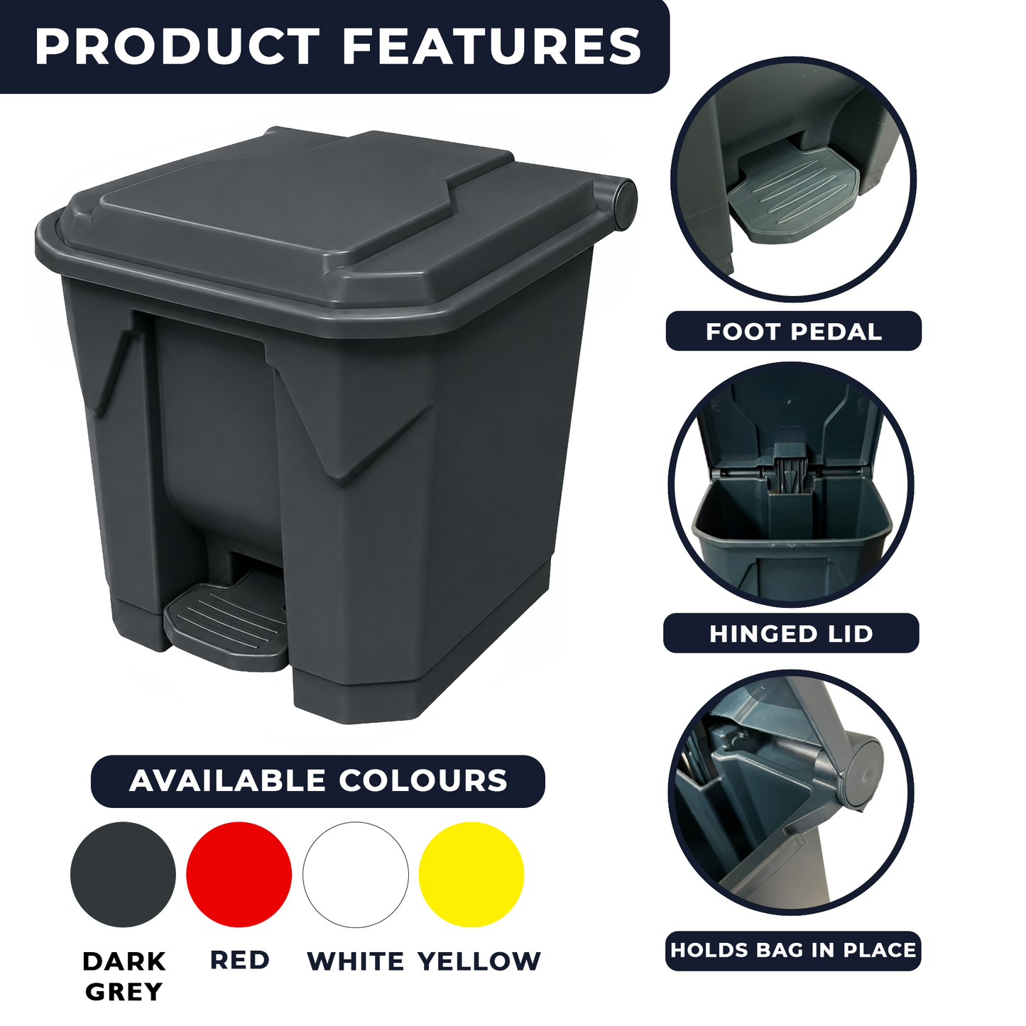 30 litre grey kitchen pedal bin for home commercial and workplace waste