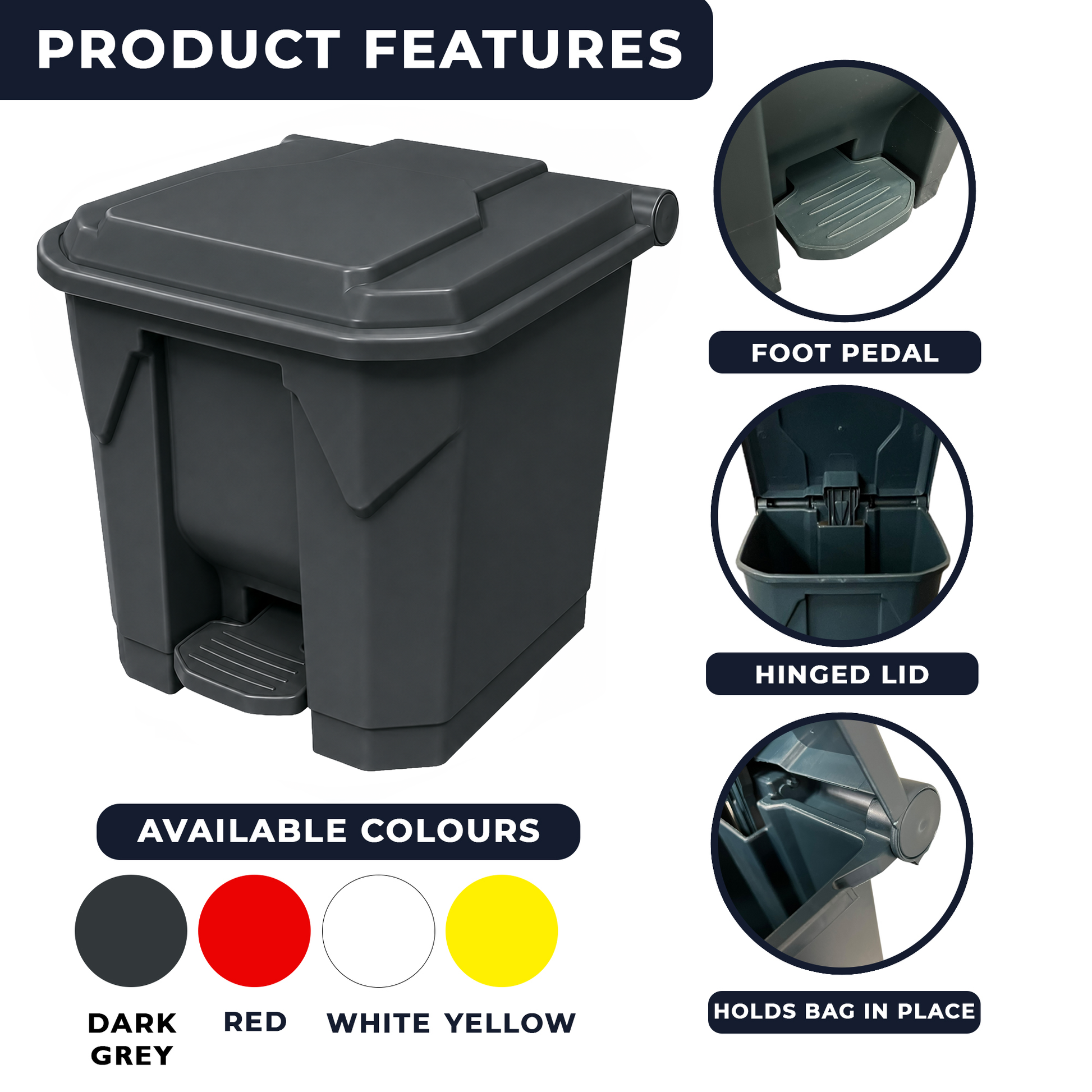 30 litre grey kitchen pedal bin for home commercial and workplace waste