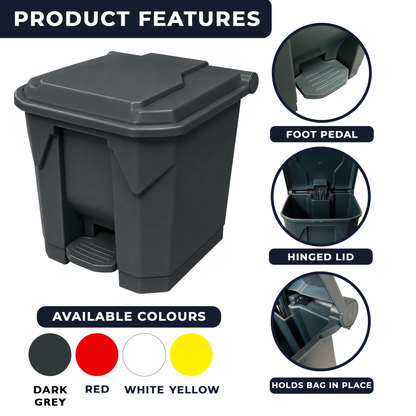 30 litre grey kitchen pedal bin for home commercial and workplace waste