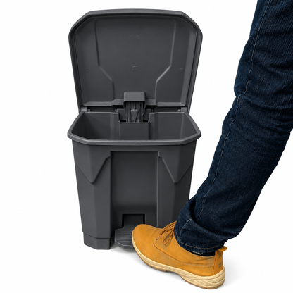Durable grey plastic pedal waste bin for recycling and general rubbish