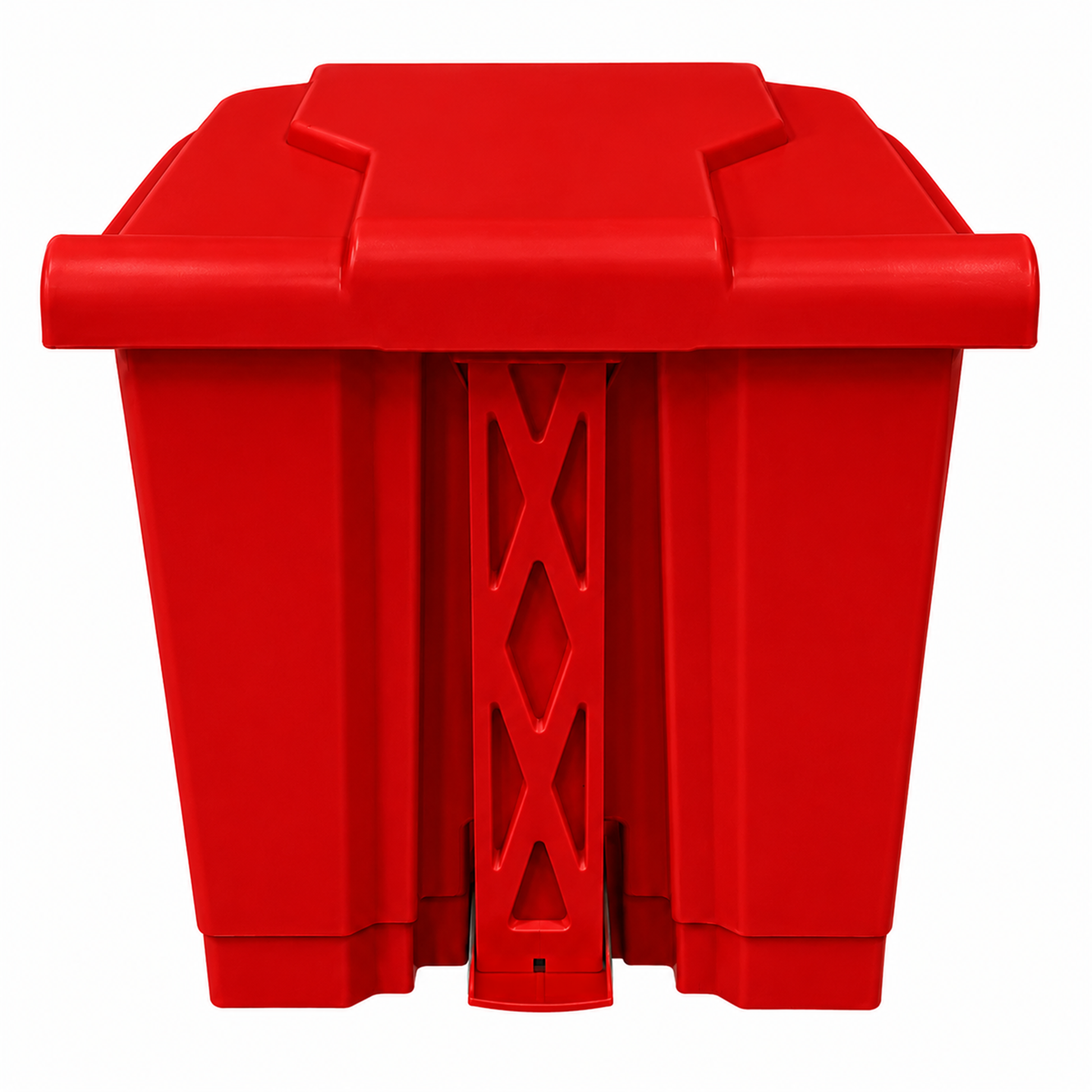 Durable red plastic pedal waste bin for recycling and general rubbish