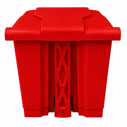 Durable red plastic pedal waste bin for recycling and general rubbish