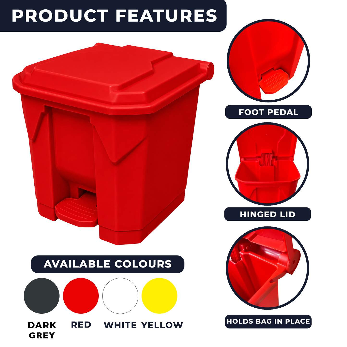 30 litre red kitchen pedal bin for home commercial and workplace waste