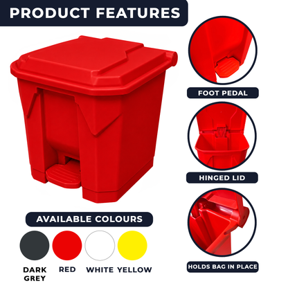 30 litre red kitchen pedal bin for home commercial and workplace waste