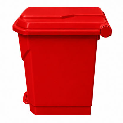 30 litre red pedal recycling bin for indoor and sheltered outdoor use