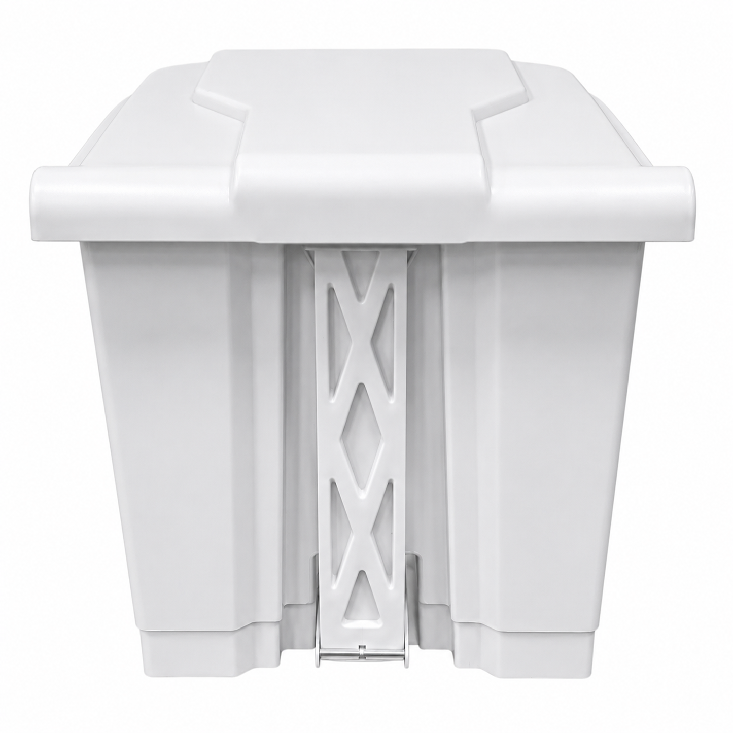 White hands-free waste bin with step-on pedal and fitted odour control lid