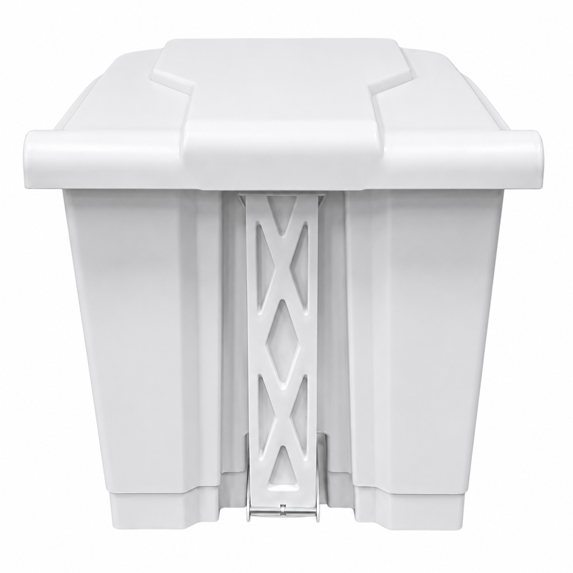 White hands-free waste bin with step-on pedal and fitted odour control lid