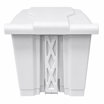 White hands-free waste bin with step-on pedal and fitted odour control lid