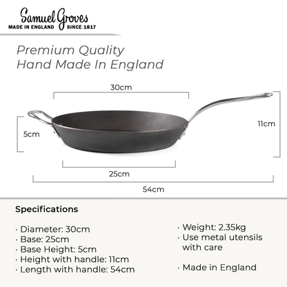 30cm 12 inch carbon steel frying pan dimensions UK made induction compatible