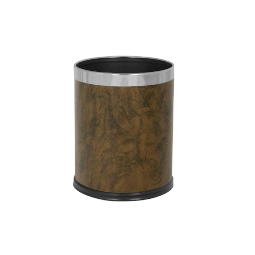 10 Litre Round Waste Bin Brown Leather Finish