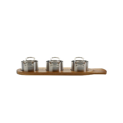 3-piece 9cm stainless steel casserole set with wooden tray - Premium  from Chabrias - Just £157.50! Shop now at Chabrias Ltd