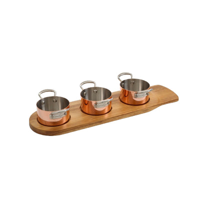 3-piece 9cm copper casserole set with wooden tray. - Premium  from Chabrias - Just £315! Shop now at Chabrias Ltd