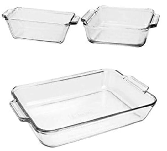 Chabrias Oven Basics 3-Piece Glass Bakeware Set with Square Cake, Rectangular, and Loaf Baking Dishes(3 Qt Glass Casserole Dish, Cake Pan, and Bread Pan) - Premium Kitchen from Chabrias Ltd - Just £44.64! Shop now at Chabrias Ltd