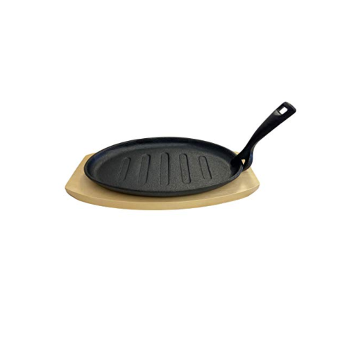 Chabrias Ltd Sizzle Platter Cast Iron, Oval, with Light Wood Undertray & Handle - Premium Kitchen from Chabrias Ltd - Just £14.99! Shop now at Chabrias Ltd