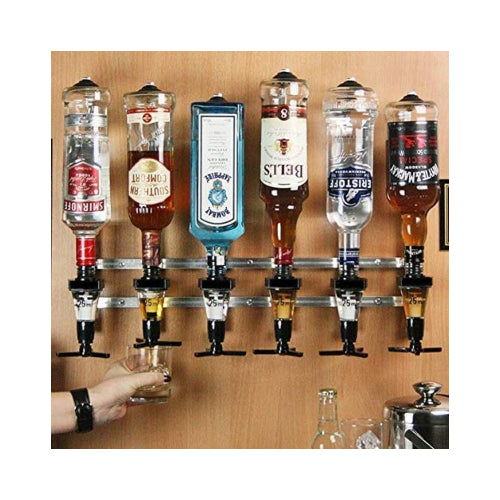 6-Bottle Bar Set with Wall Mount and Traditional Optic Measures.