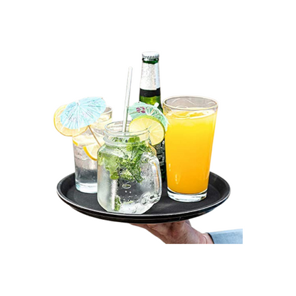 11" U-Grip Round Black Anti Slip Non Slip Bar Drinks Food Serving Tray - Premium Home from Chabrias Ltd - Just £5.99! Shop now at Chabrias Ltd