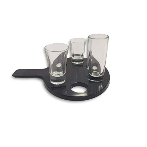 Chabrias Ltd 6 Hole Shot Glass Holder with Shot Glasses Black Plastic with Handle Bar Restaurant Paddle Drinks - Premium Kitchen from Chabrias Ltd - Just £7.99! Shop now at Chabrias Ltd