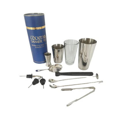 12 Piece Essential Stainless Steel Bartender Cocktail Boston Style Shaker Gift Set, Professional Bar Tools for Drink Mixing, Home, Bar, Party - Premium Kitchen from Chabrias Ltd - Just £14.99! Shop now at Chabrias Ltd