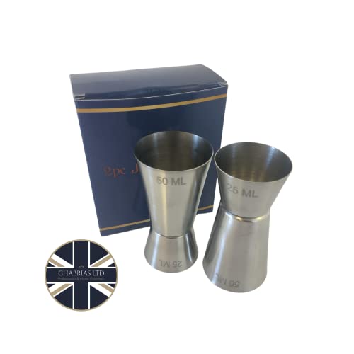 Set of 2 Stainless Steel Gift Boxed Jigger Bar Craft Dual Spirit Measure Cup 25ml/50ml Double Jigger for Bar Party Wine Cocktail Drink Shaker Shot Measure - Premium Kitchen from Chabrias Ltd - Just £7.99! Shop now at Chabrias Ltd