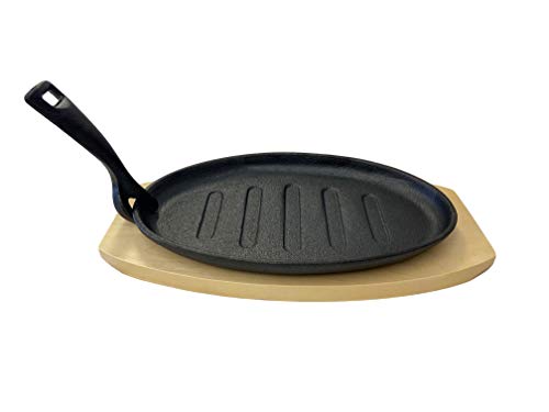 Chabrias Ltd Sizzle Platter Cast Iron, Oval, with Light Wood Undertray & Handle - Premium Kitchen from Chabrias Ltd - Just £14.99! Shop now at Chabrias Ltd