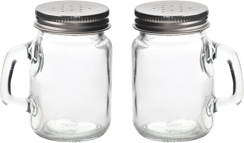 Glass Mason Jar Salt and Pepper Shaker Set with Handles & Silver Lids – 4oz Capacity, Easy Refill, Farmhouse Style - Premium Kitchen from Chabrias Ltd - Just £7.49! Shop now at Chabrias Ltd