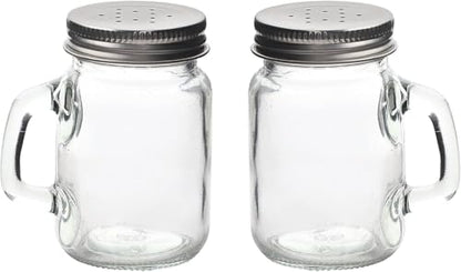 Glass Mason Jar Salt and Pepper Shaker Set with Handles & Silver Lids – 4oz Capacity, Easy Refill, Farmhouse Style - Premium Kitchen from Chabrias Ltd - Just £7.49! Shop now at Chabrias Ltd