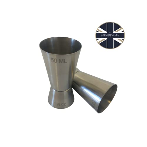 Set of 2 Stainless Steel Gift Boxed Jigger Bar Craft Dual Spirit Measure Cup 25ml/50ml Double Jigger for Bar Party Wine Cocktail Drink Shaker Shot Measure - Premium Kitchen from Chabrias Ltd - Just £7.99! Shop now at Chabrias Ltd