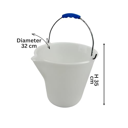 Chabrias Ltd Heavy Duty Plastic Bucket with Handle 12 Litre, White, Cleaning Bucket, Colour Coded Cleaning, Size: 32(H) x35(Dia) cm, Graduated Bucket with Pouring Lip, Professional & Home Use, L571. - Premium Home from Chabrias Ltd - Just £9.60! Shop now at Chabrias Ltd