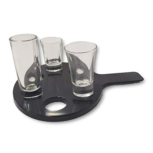 Chabrias Ltd 6 Hole Shot Glass Holder with Shot Glasses Black Plastic with Handle Bar Restaurant Paddle Drinks - Premium Kitchen from Chabrias Ltd - Just £7.99! Shop now at Chabrias Ltd